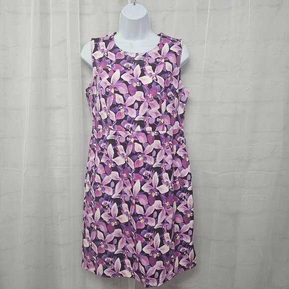 Lands' End Dress Ponte Purple Floral Sleeveless Casual Office Summer 8P - Picture 13 of 13